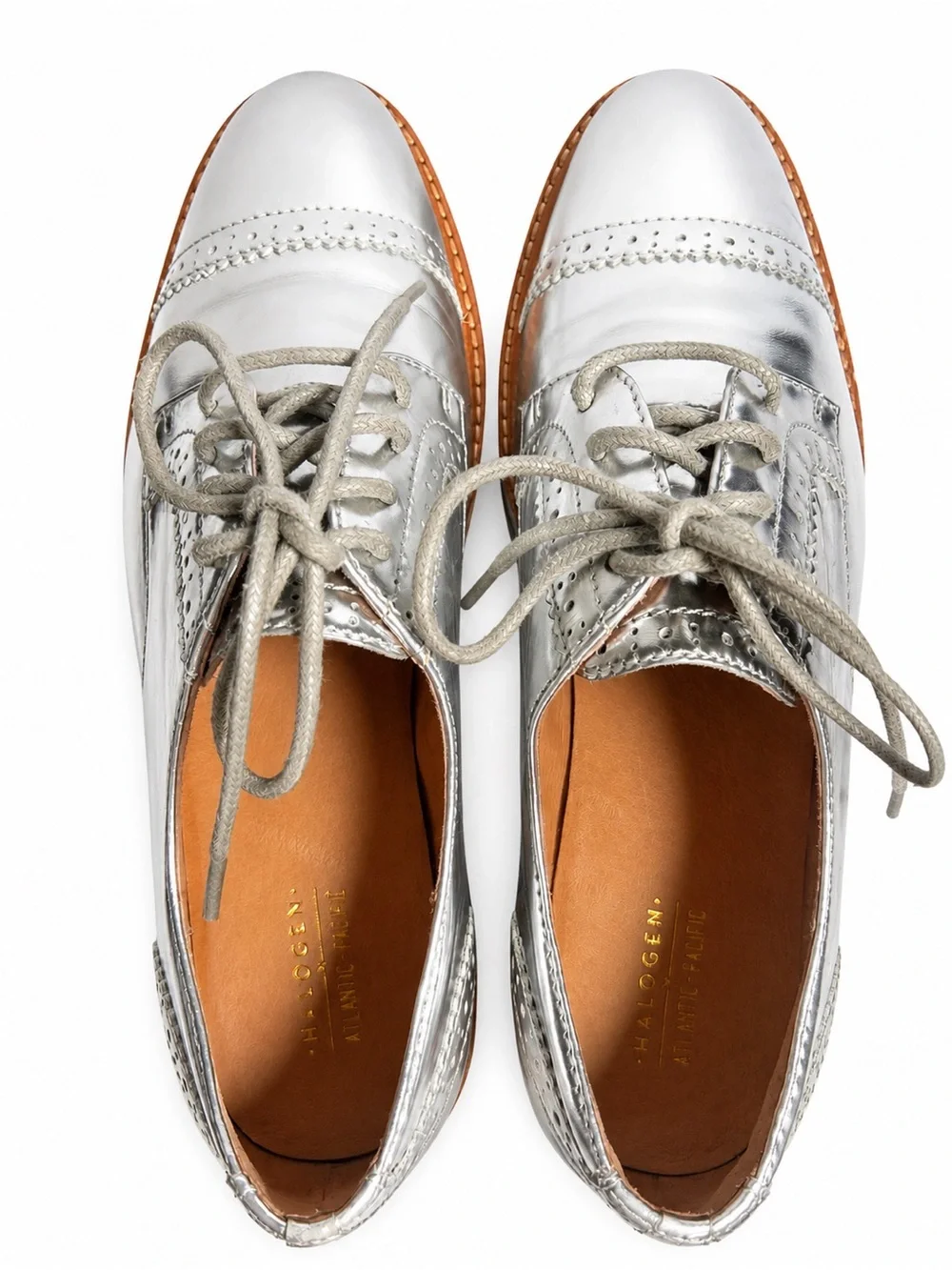 Halogen Size 7.5 Silver Metallic Platform Oxford Brogue Shoes